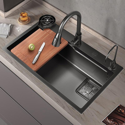 Grande lavandino multifunzione a slot singolo antigraffi LED Display digitale Cascata in acciaio inossidabile lavandino da cucina con tazza Wa