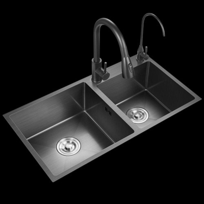 Al dettaglio Disegno semplice Custom Moderno Rettangolo Metallico ottone Cromo Doppio Lavello Da Cucina Per Uso Domestico
