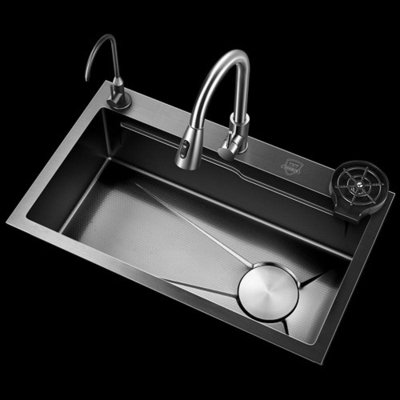 Cucine multifunzionali Lavabo in acciaio inossidabile 304 Rubinetto del lavandino della cucina Cascata nera moderna Cascata piovana Cucina a vasca singola