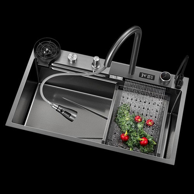 Cucine multifunzionali Lavabo in acciaio inossidabile 304 Rubinetto del lavandino della cucina Cascata nera moderna Cascata piovana Cucina a vasca singola