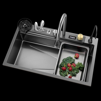 Cucine multifunzionali Lavabo in acciaio inossidabile 304 Rubinetto del lavandino della cucina Cascata nera moderna Cascata piovana Cucina a vasca singola