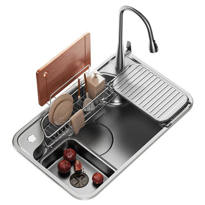 Cucina in acciaio inossidabile 2024 Lavabo con 2 chiavi piano Led cascata Rubinetto grande singolo slot Bionic Honeycomb Black Wash Ba