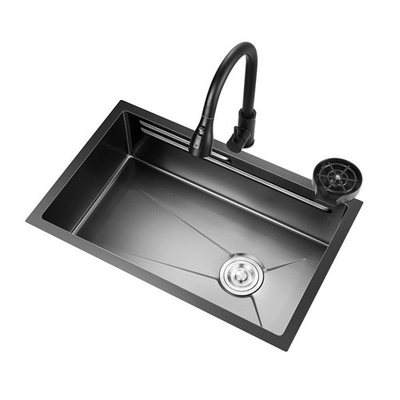 Cucina in acciaio inossidabile 2024 Lavabo con 2 chiavi piano Led cascata Rubinetto grande singolo slot Bionic Honeycomb Black Wash Ba