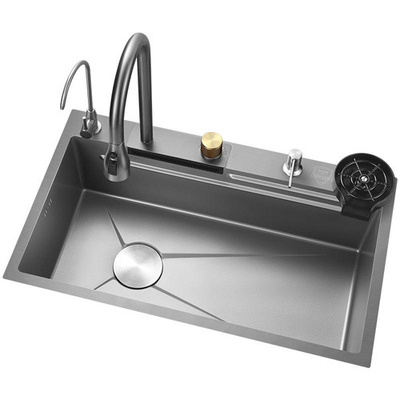 2024 Popolare grande slot singolo multifunzione cascata in acciaio inossidabile lavandino di cucina Display digitale LED anti graffi