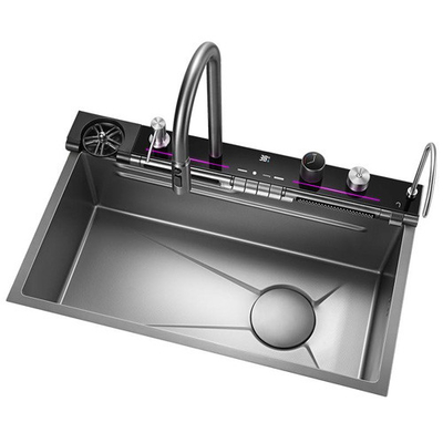 2024 Popolare grande slot singolo multifunzione cascata in acciaio inossidabile lavandino di cucina Display digitale LED anti graffi