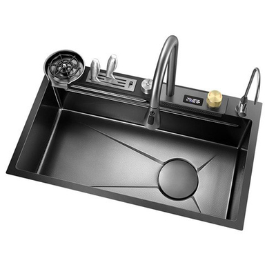 2024 Popolare grande slot singolo multifunzione cascata in acciaio inossidabile lavandino di cucina Display digitale LED anti graffi