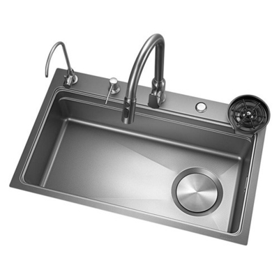 2024 Popolare grande slot singolo multifunzione cascata in acciaio inossidabile lavandino di cucina Display digitale LED anti graffi