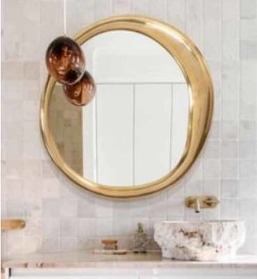 Modern Luxury Villa Hotel Accent Golden Decorative Mirror Bedroom Bathroom Wood Frame Irregular Shape Wall Mirror Furniture