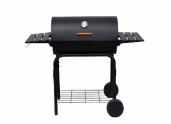 Griglie per barbecue a botte rotonda OEM con carrello mobile per esterni, grandi griglie per barbecue a carbone con pannelli laterali