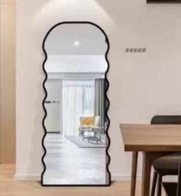 Specchio da bagno asimmetrico da parete con cornice in legno di noce, specchio decorativo rustico per camera da letto, soggiorno, ingresso